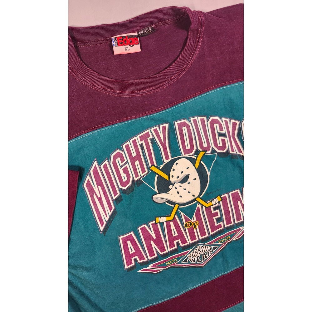 HTF Vintage 90s Mighty Ducks Anaheim NHL Pro Edge Shirt XL Boxy 3/4 Hockey 0054